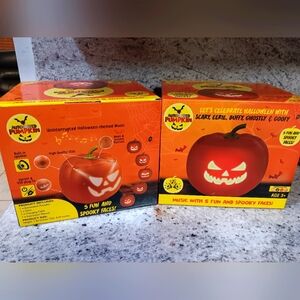 Lot Of 2 Animated Pumpkin with 5 Different Spooky Faces, Built-in Speakers, LEDs
